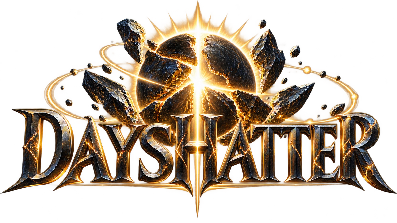 Dayshatter — forged-metal lettering beneath a shattered solar eclipse